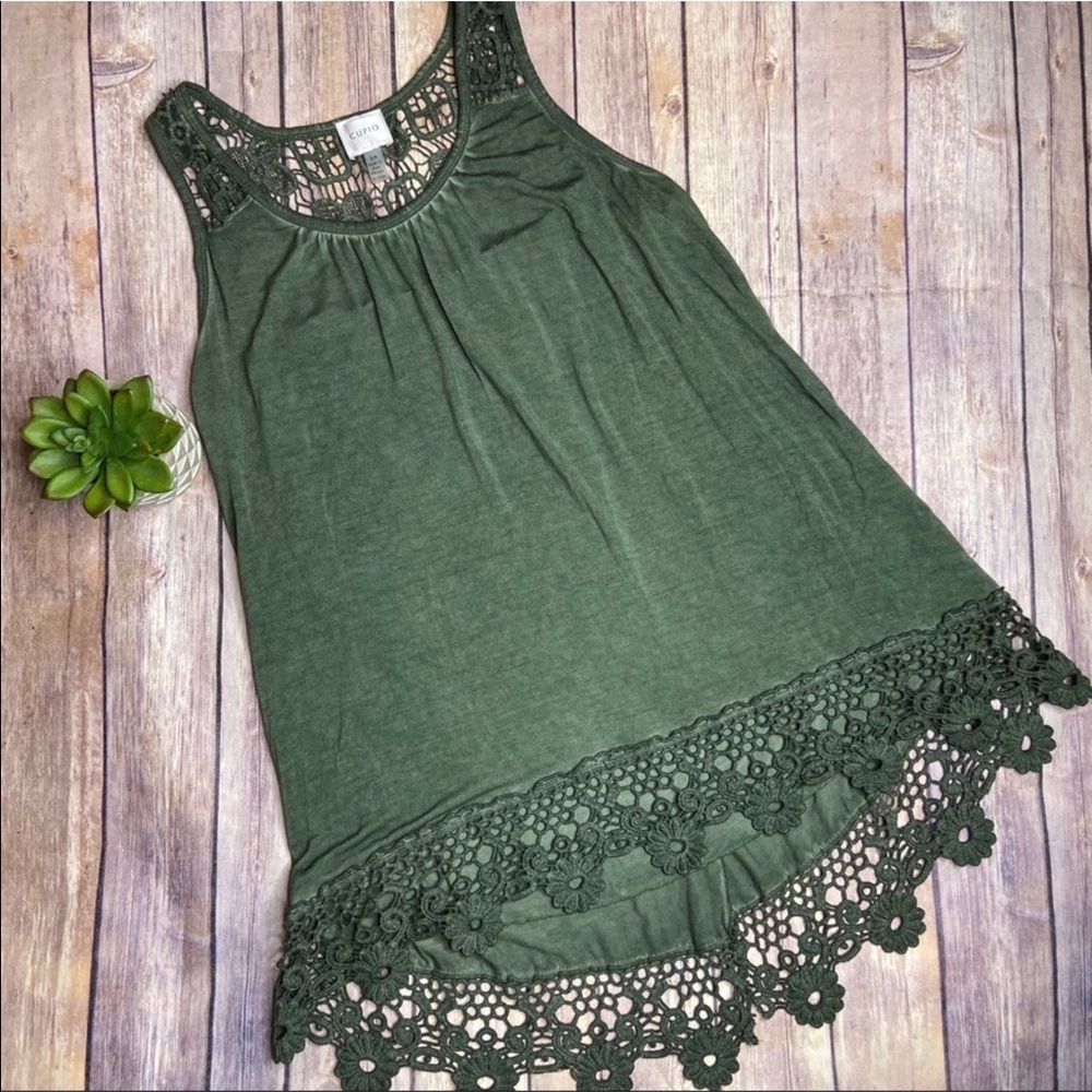 Green Crocheted Split Back Tank